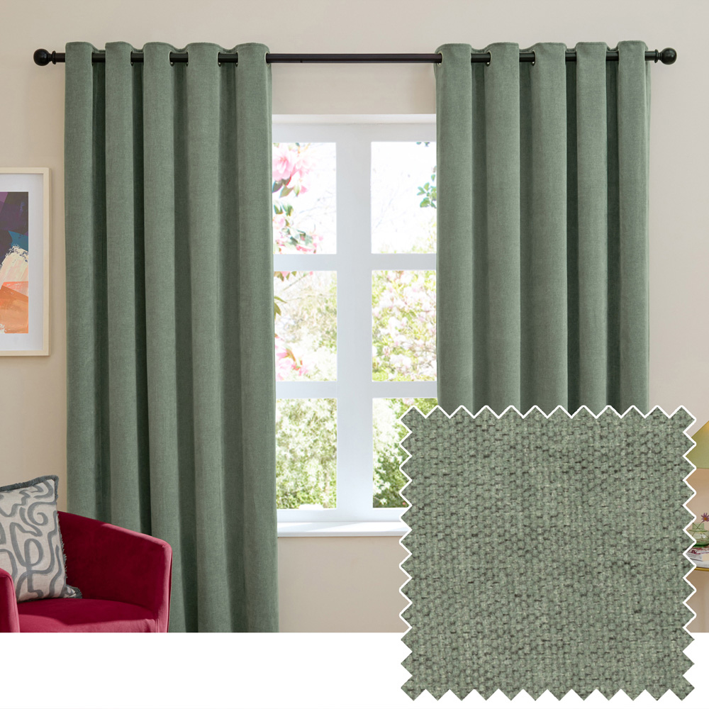 Furn Green Soft Chenille Blackout Eyelet Curtains 229 x 137cm Image 6