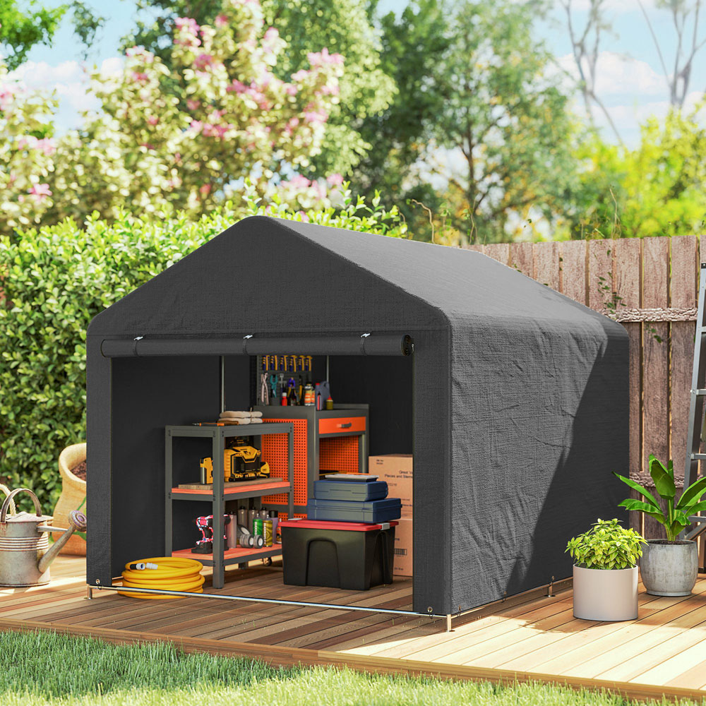 Outsunny 6.6 x 7.8ft Dark Grey Garden Bike Storage Shed Image 2