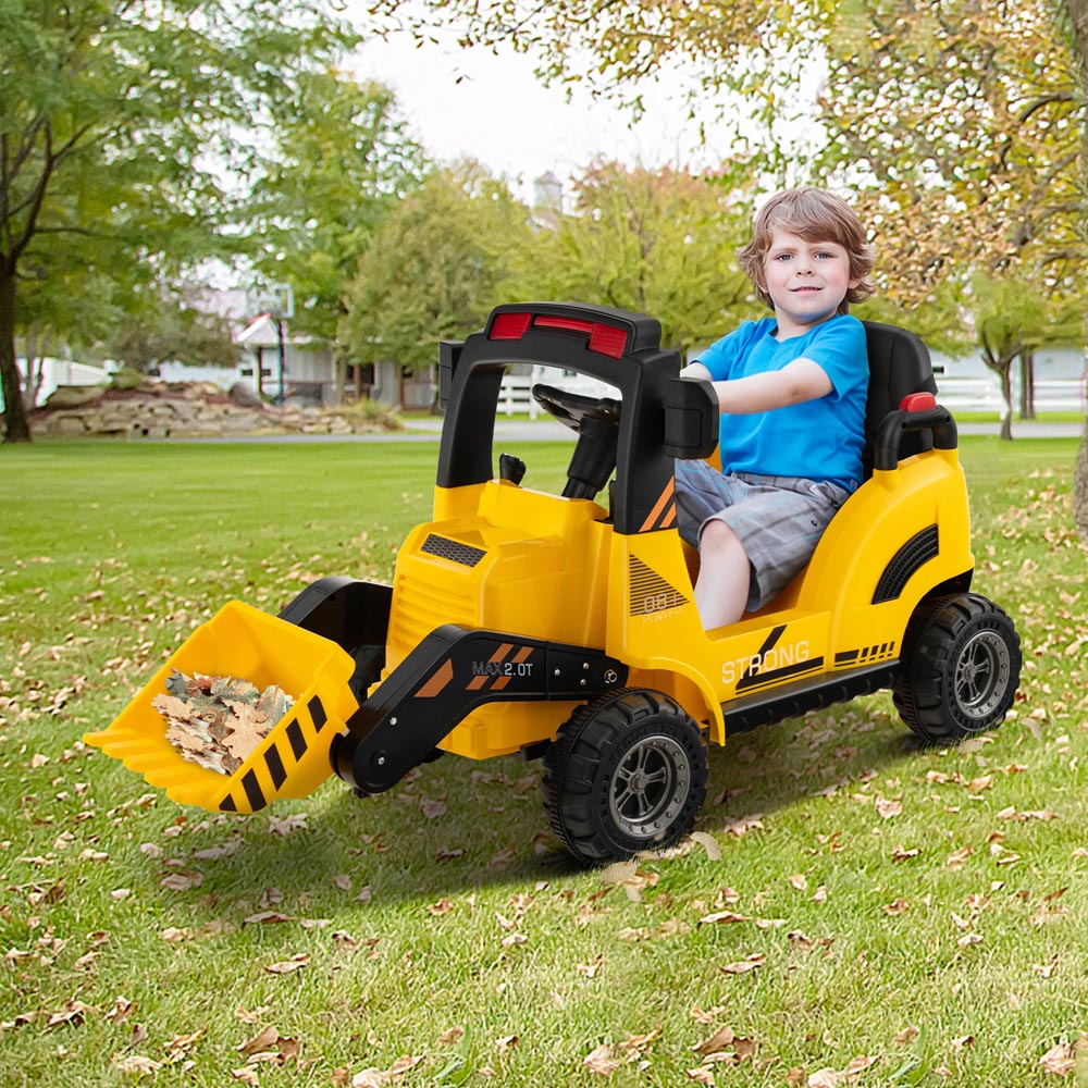 Costway Kids Yellow Ride On Construction Tractor with Electric Bucket and Music 12V Image 2