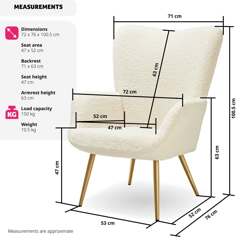 tectake Hygge Cream and Gold Boucle Padded Armchair Image 9