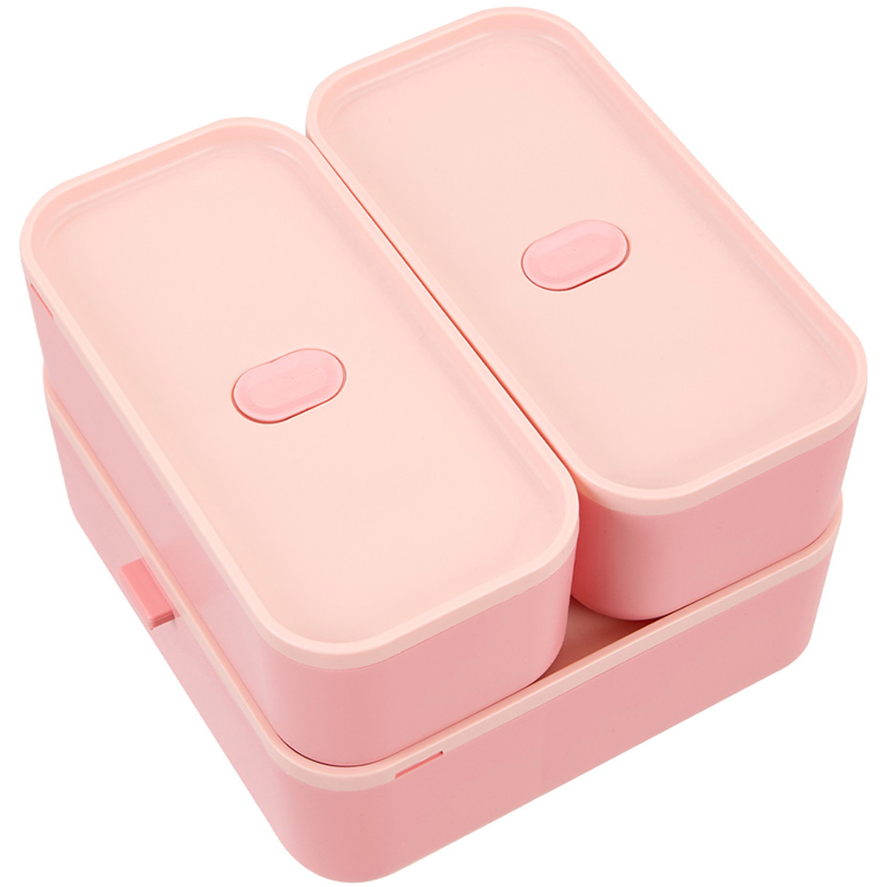 Living and Home 1.8L 2-Tier Pink Lunch Box with Cutlery and 2 Top Compartments Image 4