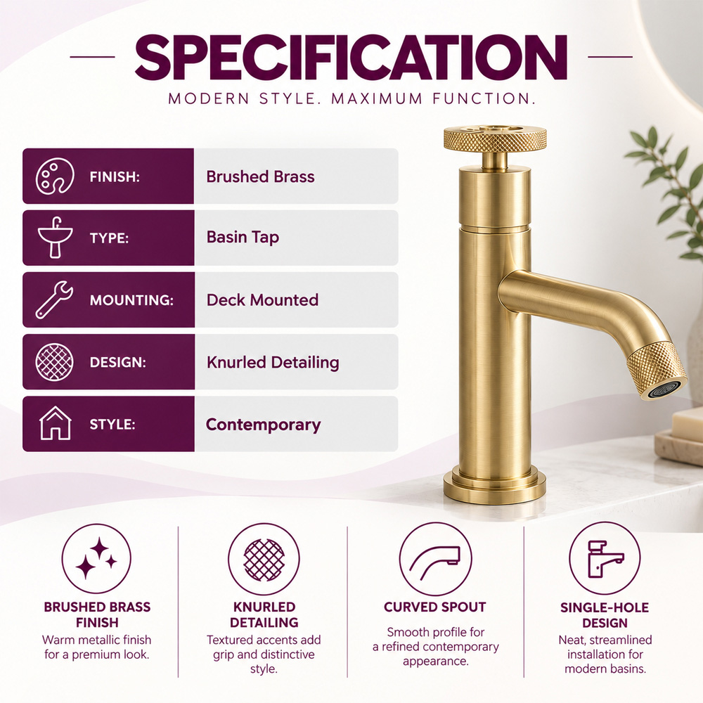 Go Bathrooms Urban Brushed Gold Mono Basin Mixer Tap Image 5