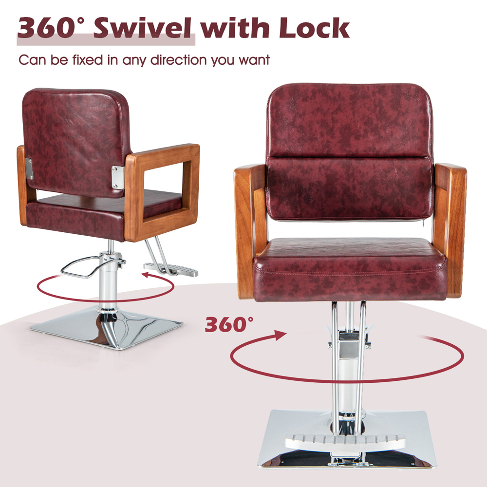 Costway Red Hydraulic Adjustable Swivel Barber Chair Image 5