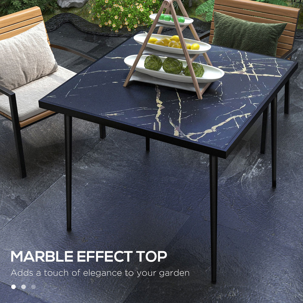 Outsunny 4 Seater Square Garden Dining Table Black with Marble Effect Image 5