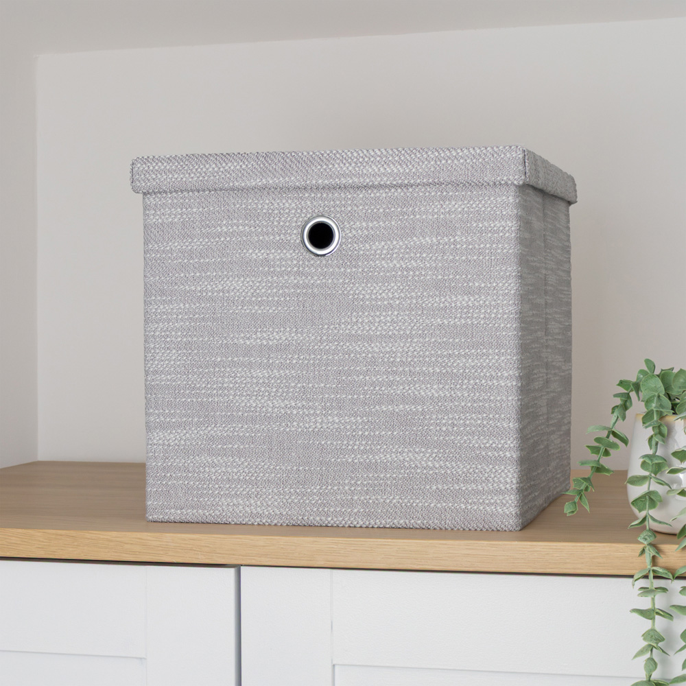 JVL Serena Light Grey Foldable Cube Organiser Box with Lid  Image 2