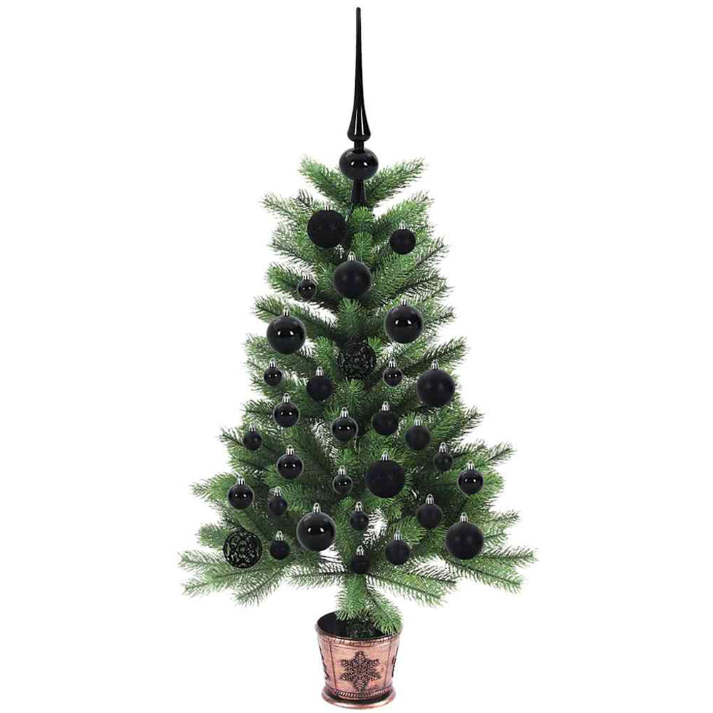 vidaXL Pre-Lit Black Baubles Green Artificial Christmas Tree 3ft Image 4