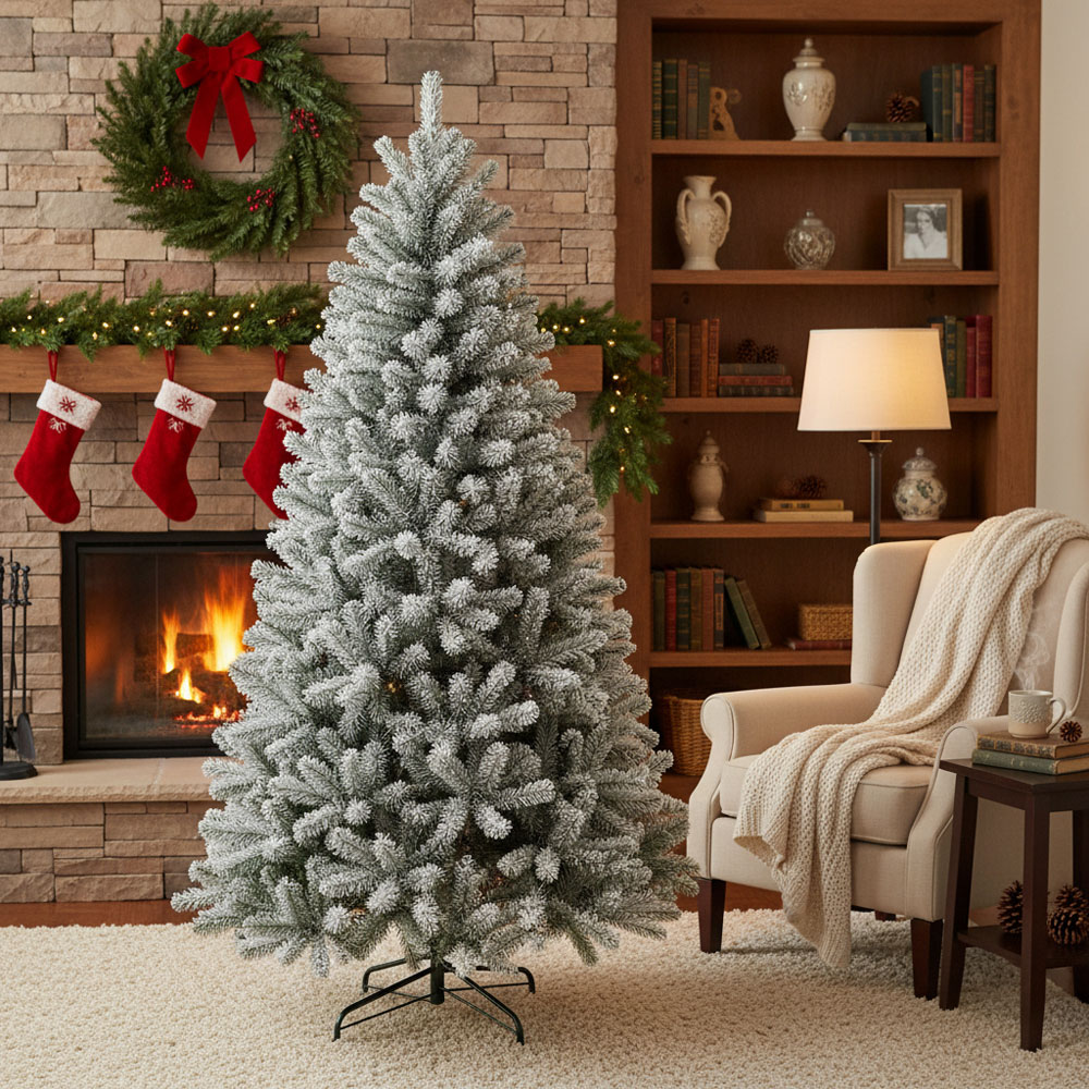 Festive Christmas Full White Frosted Fir Artificial Christmas Tree with Stand 6ft Image 2