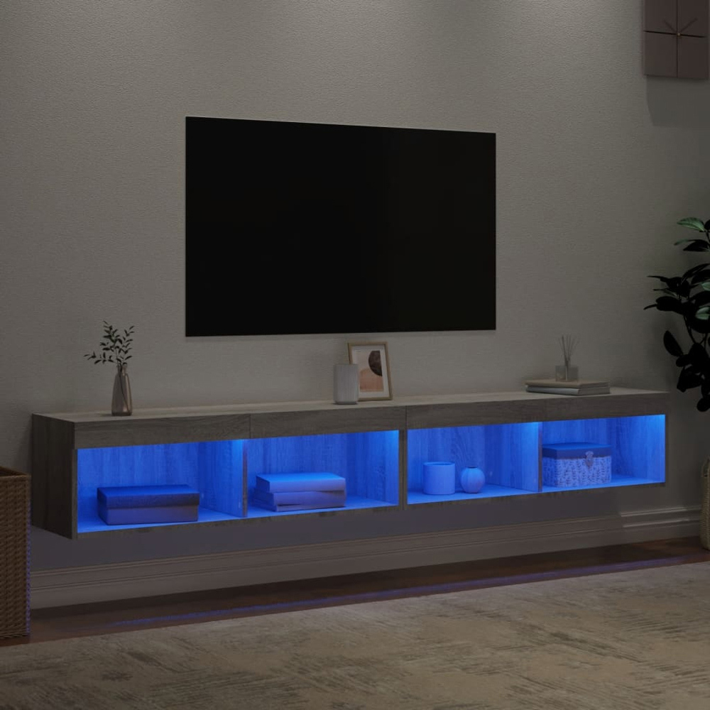 vidaXL 2 Shelf Grey Sonoma TV Cabinet with RGB LED Lights Set of 2 Image 8