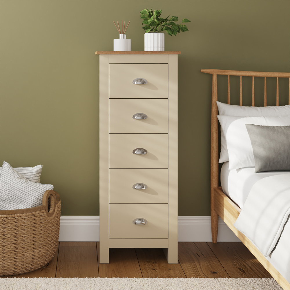GFW Lancaster 5 Drawer Cream Tall Boy Chest of Drawers Image 3