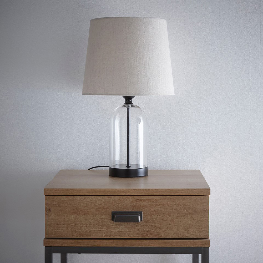 Kliving Chelsea Natural Linen Shade Black Table Lamp Image 3