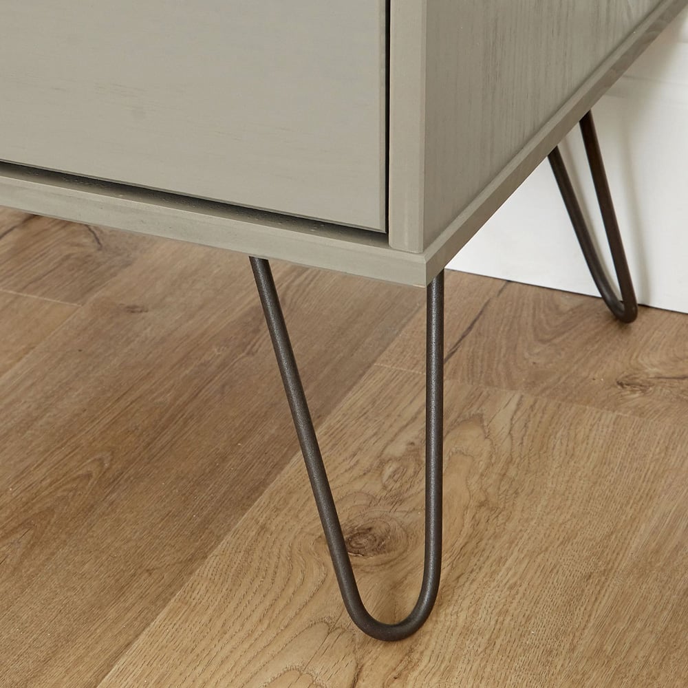 Home Source Acadia 2 Drawer Grey Bedside Table with Metal Hairpin Legs Image 4