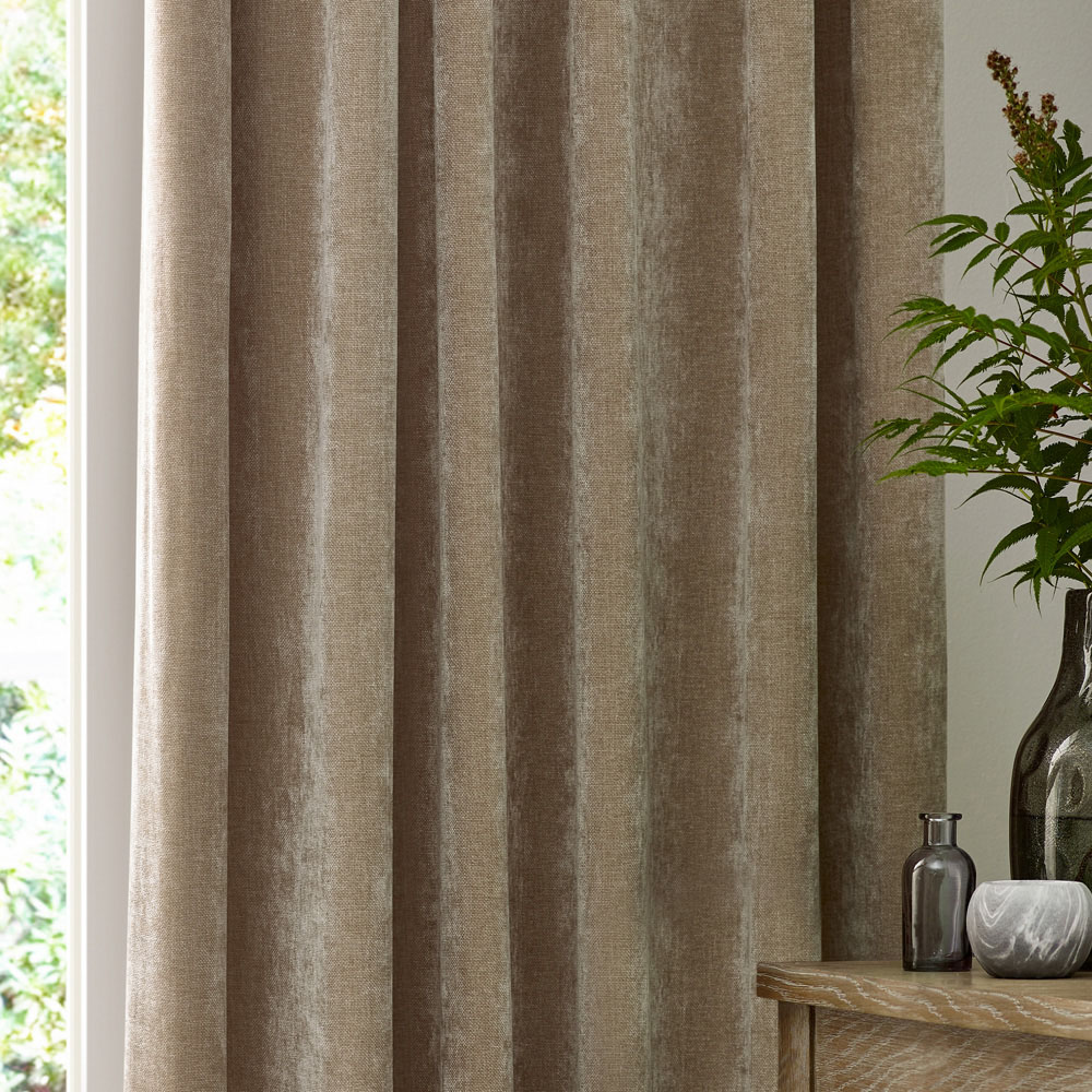 Yard Heavy Natural Chenille Velvet Pencil Pleat Curtains 229 x 183cm Image 2