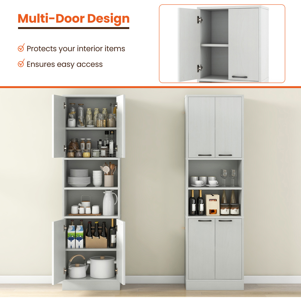 Costway 2 Door 2 Shelf White Oak Tall Freestanding Cupboard Image 6