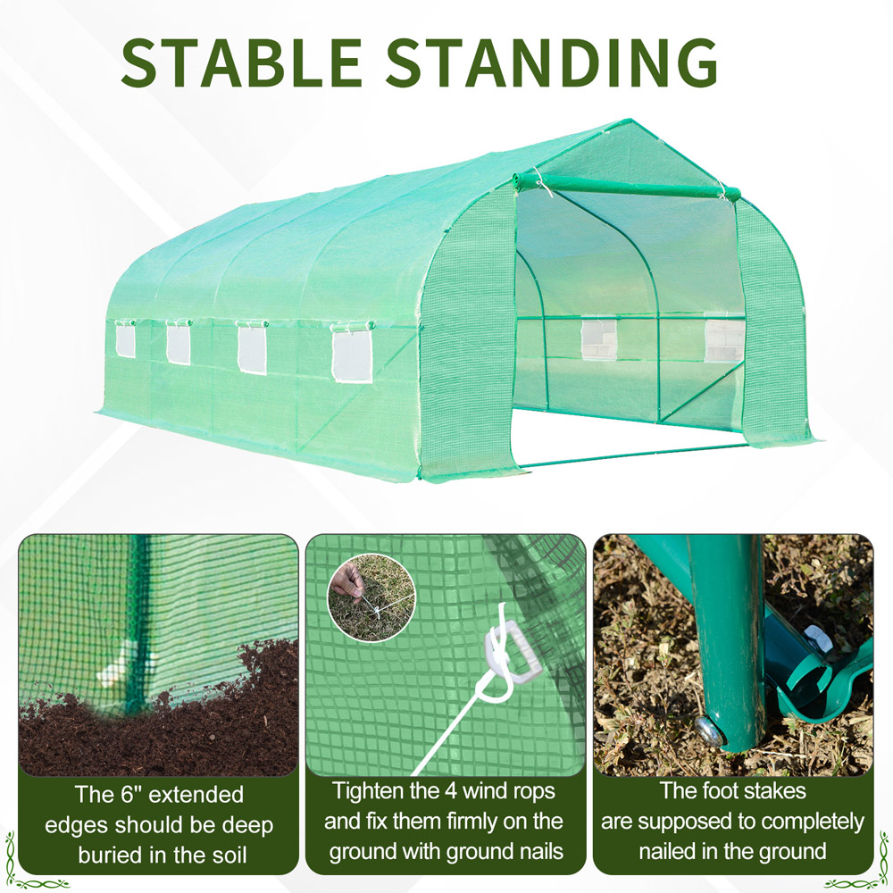 Outsunny Green Steel 10 x 20ft Walk In Polytunnel Greenhouse Image 5