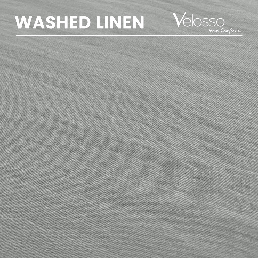 Velosso Washed Linen Look Double Silver Duvet Set Image 3