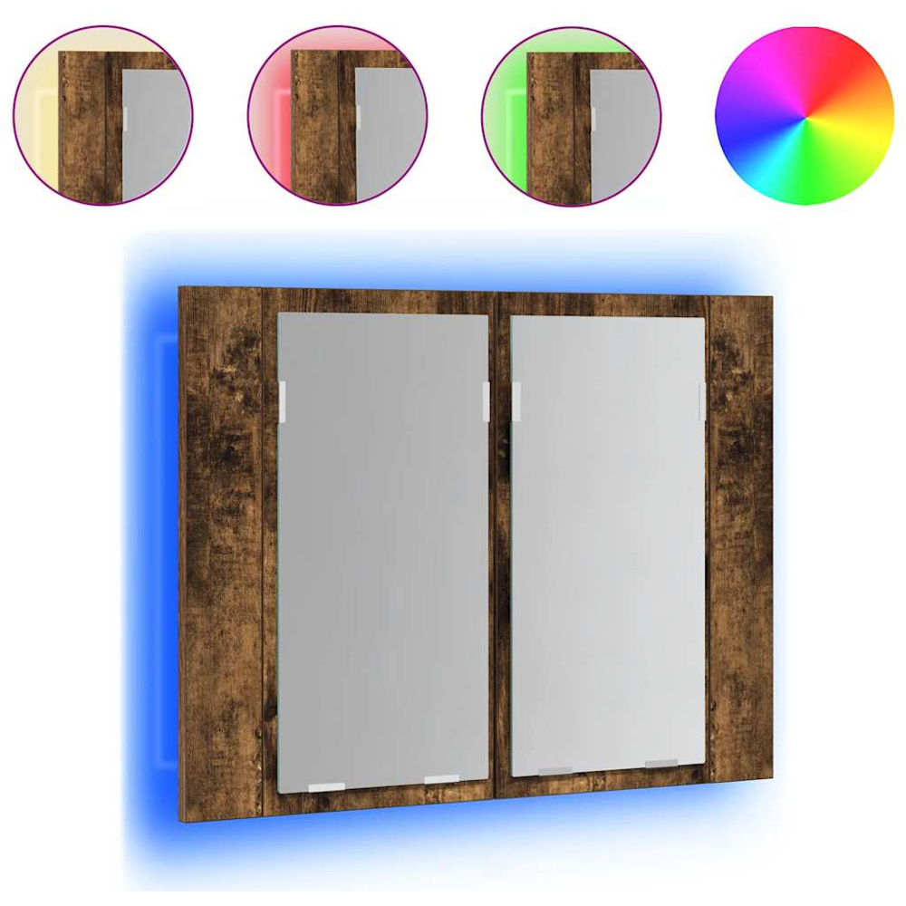 vidaXL 2 Door LED Mirror Smoked Oak Wooden Cabinet Image 7