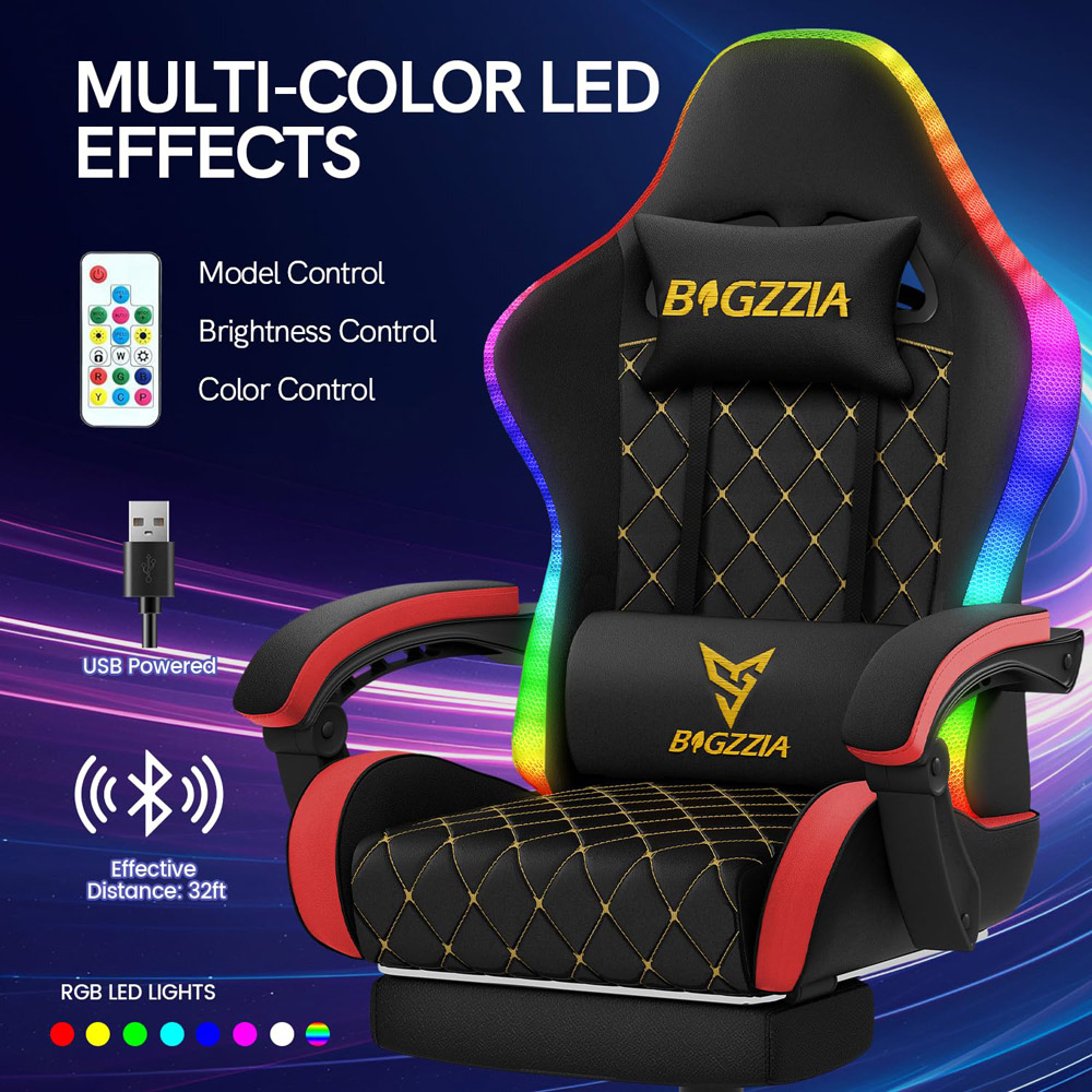 Rattrix Red Reclining RGB Gaming Chair with LED Lights and Footrest Image 5