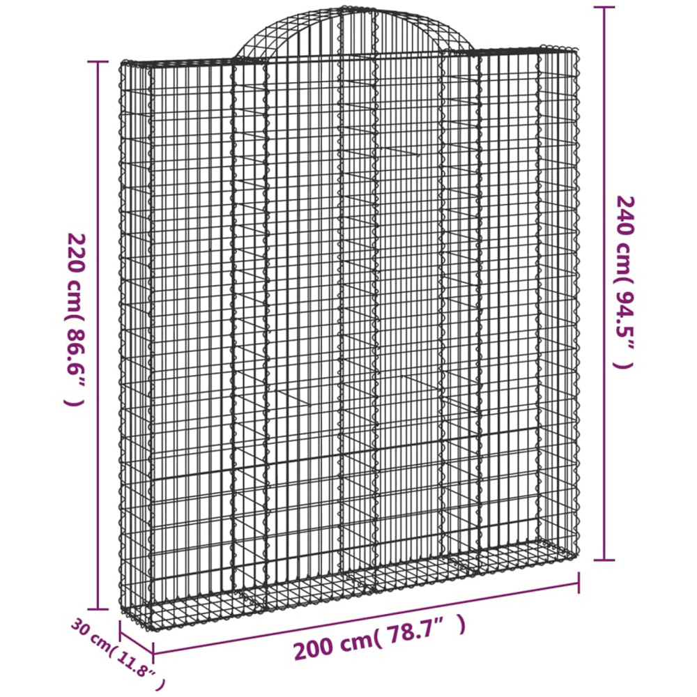 vidaXL Silver Galvanised Iron Arched Gabion Basket 200 x 30 x 220/240cm 3 Pack Image 5