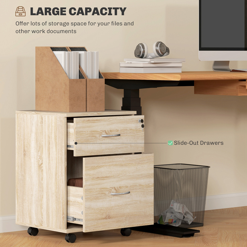 HOMCOM 2 Drawer Oak Wooden Mobile Filing Cabinet Image 7