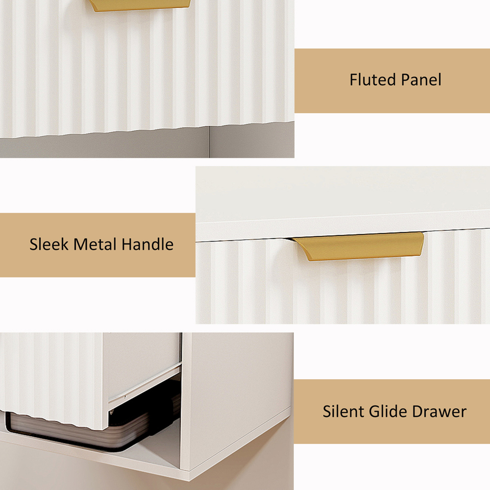 Portland Single Drawer Single Shelf White Fluted Floating Nightstand Set of 2 Image 8