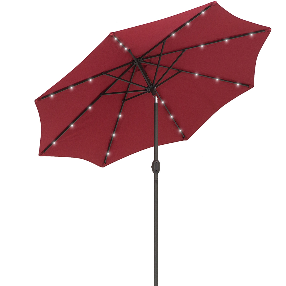 Outsunny Wine Red Solar LED Crank and Tilt Garden Parasol 2.7m Image 1