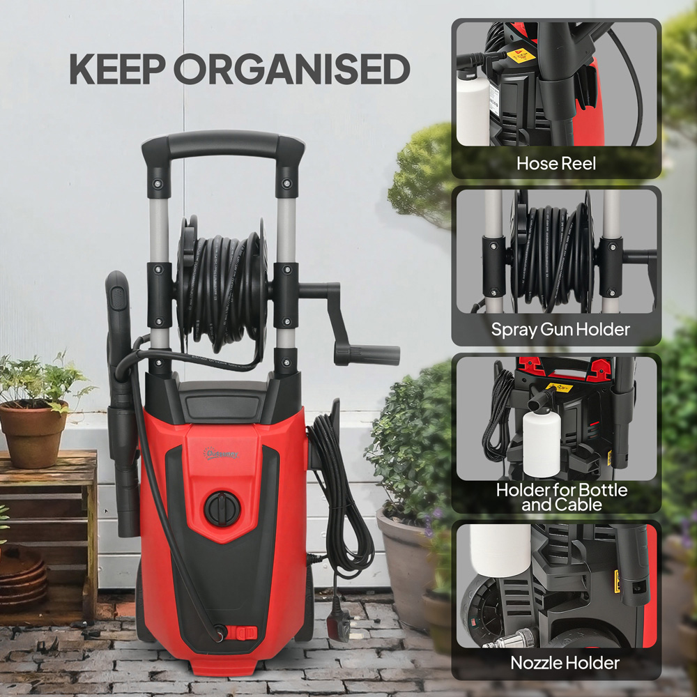 Outsunny 84H-421V70RD 150 Bar Red Pressure Washer with Adjustable Nozzle 1800W Image 7