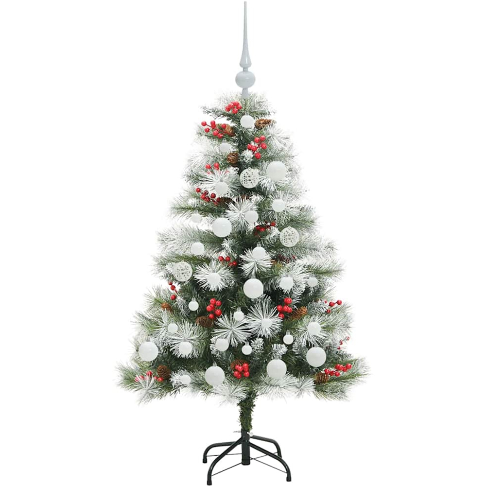 vidaXL Pre-Lit White Baubles Green Artificial Snow Flocked Christmas Tree 4ft Image 4