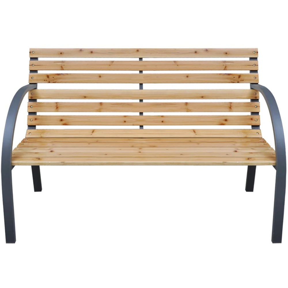 vidaXL Brown Cast Iron and Solid Wood Fir Cross Backrest Garden Bench 112cm Image 2