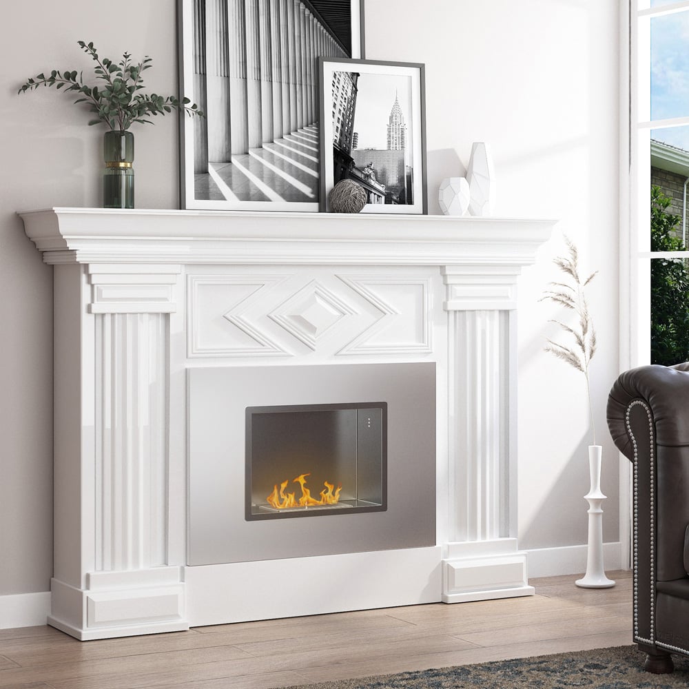 HOMCOM Silver Wall Mounted Bio Ethanol Fireplace Heater with Tank 1.5L Image 2