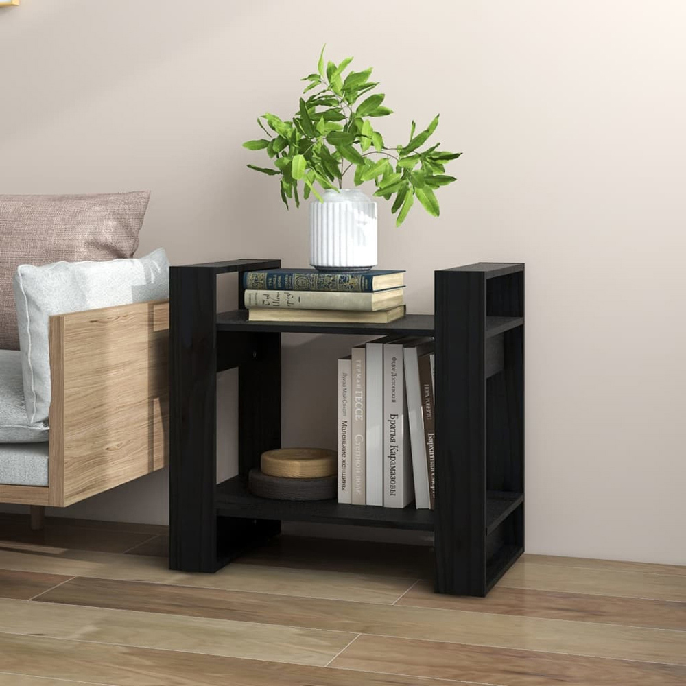 vidaXL 2 Shelf Black Solid Pine Wood Bookcase Image 7