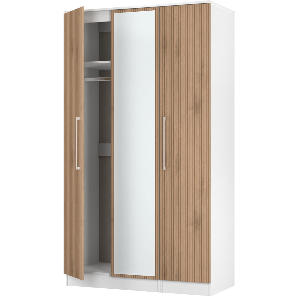 Crowndale Worcester 3 Door Slatt Effect and White Tall Mirrored Wardrobe Ready Assembled Image 4