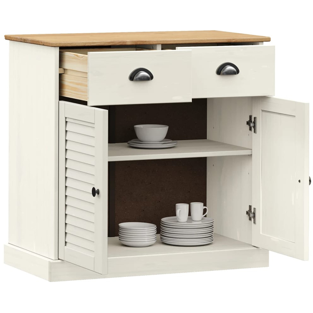 vidaXL 2 Door 2 Drawer White Solid Pine Wood Sideboard Image 3