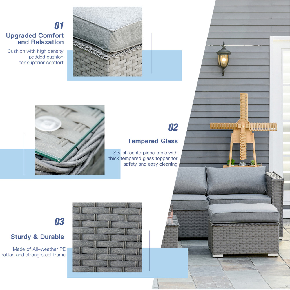 Outsunny 6 Seater Grey Rattan Corner Lounge Set Image 6