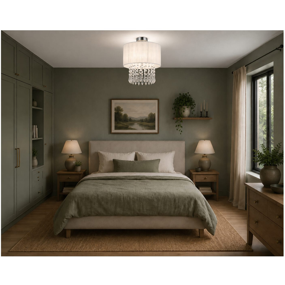 Cosylyte Winni Modern Beaded Voile Cream Shade Chrome Ceiling Light Image 2