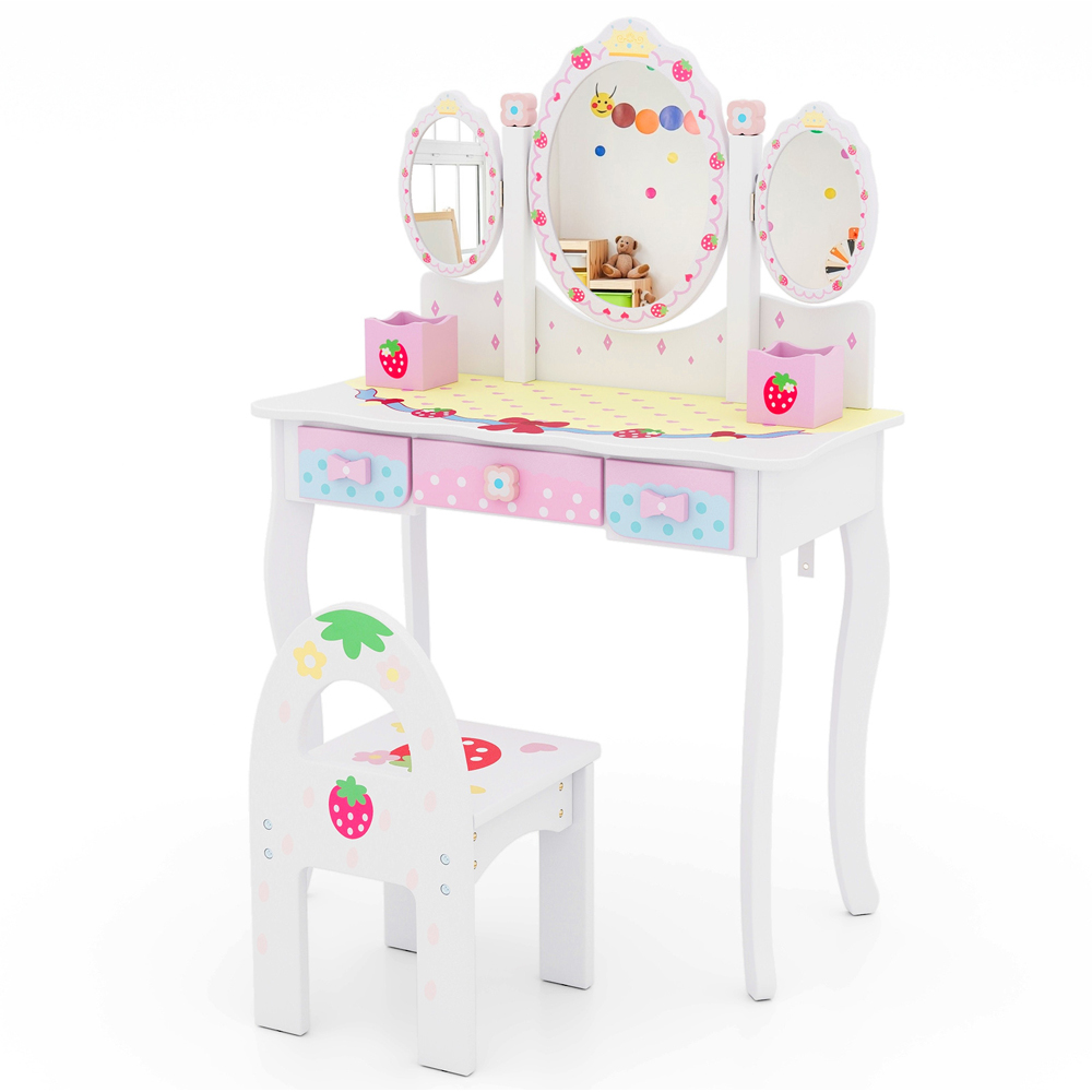 Costway Kids White Vanity Table and Chair Set Image 3
