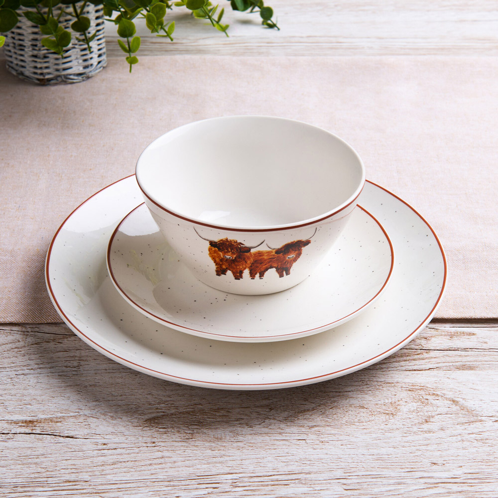 Highland Cow 12 Piece Dinner Set White Image 2