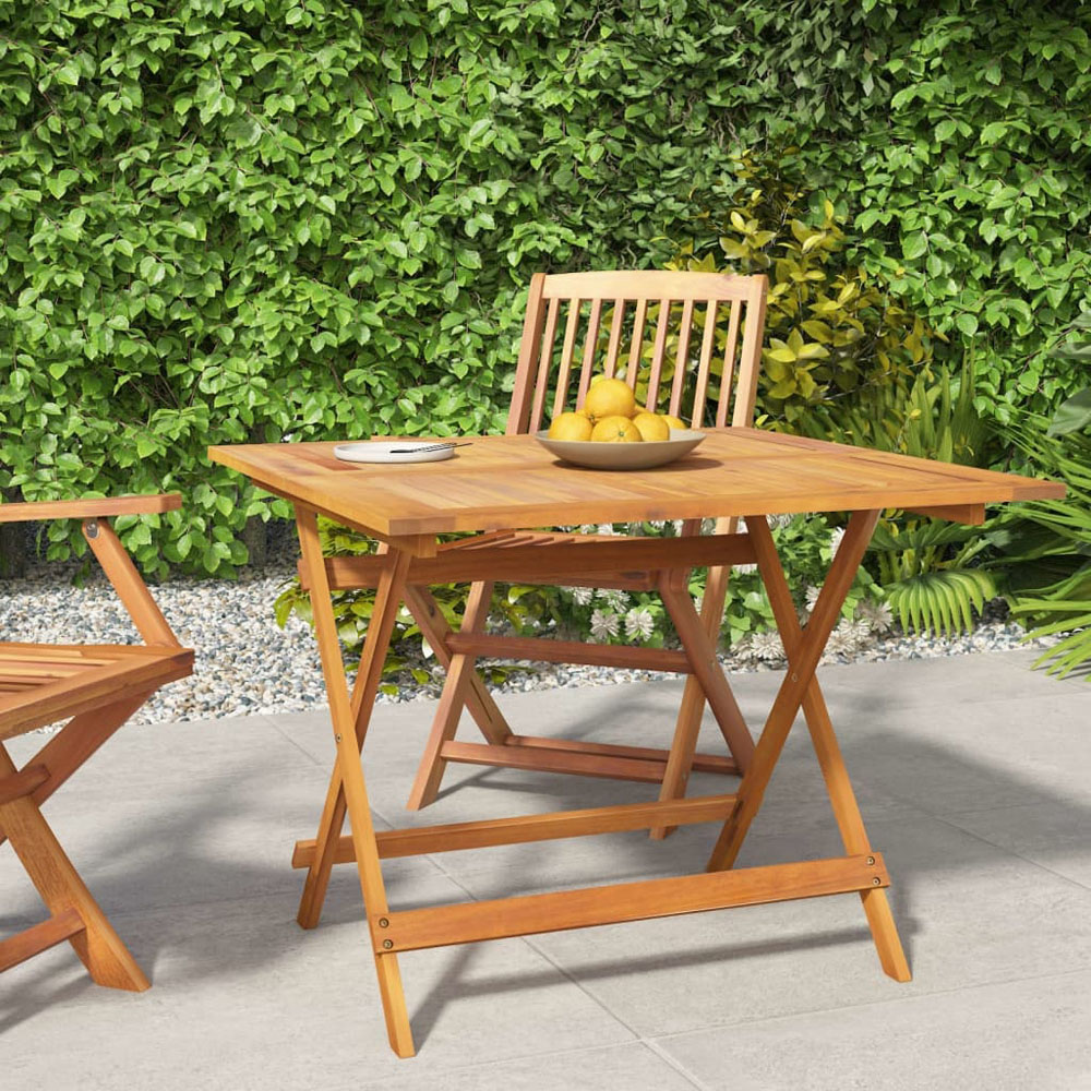 Walplus 4 Seater Foldable Solid Wood Acacia Garden Table with Parasol Hole Image 7
