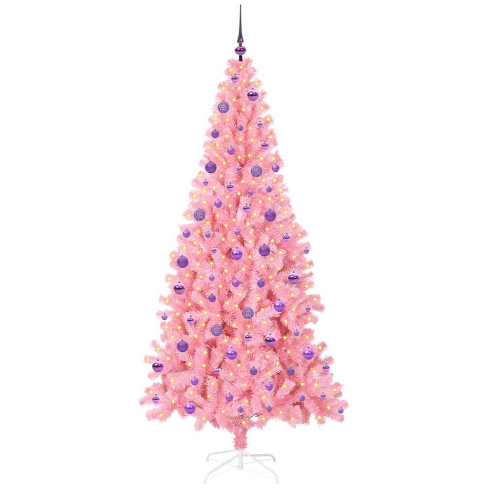 vidaXL Pre-Lit Lilac Baubles Pink Artificial Christmas Tree 7ft Image 1