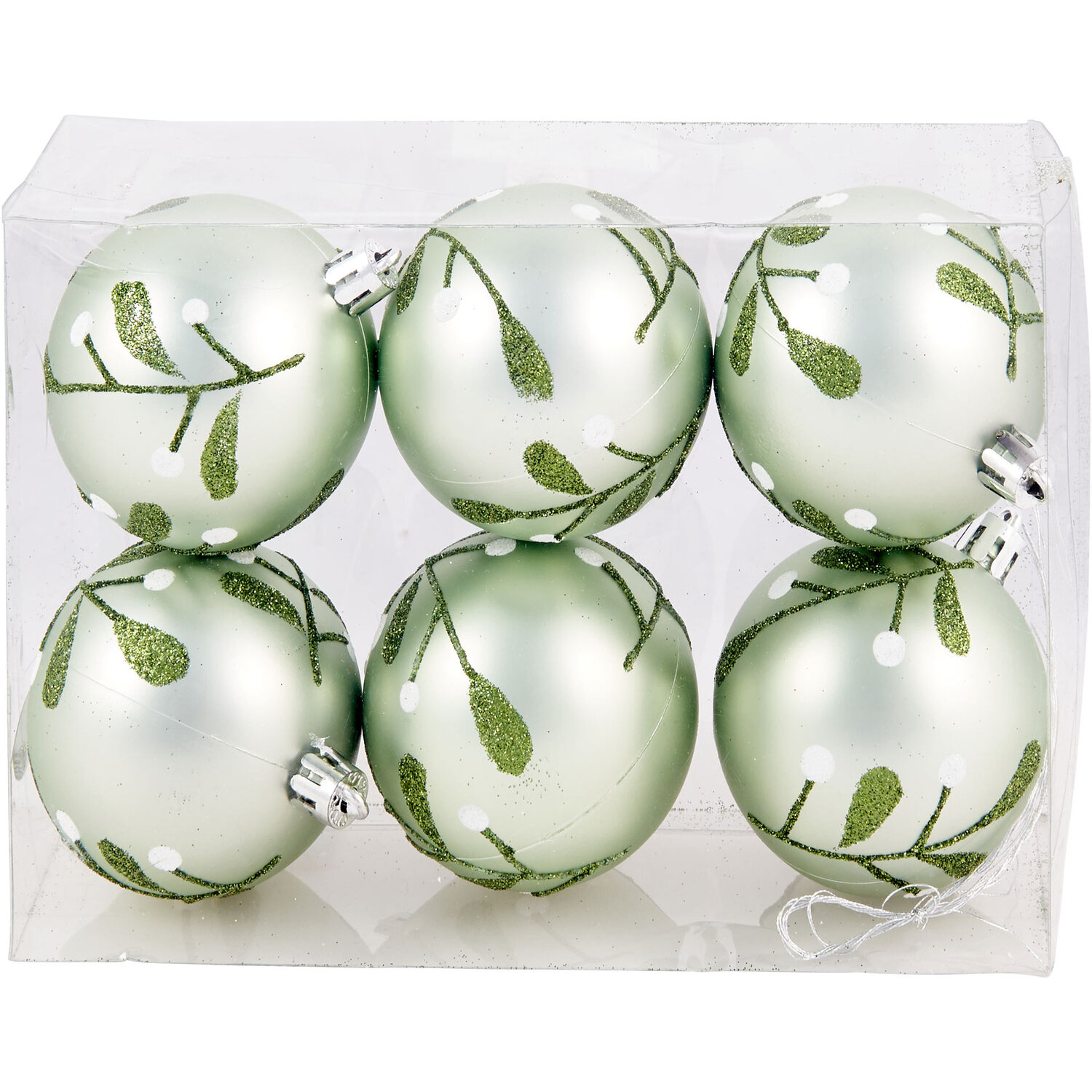 Pack of 6 Mistletoe Cottage Baubles - Green Image 1