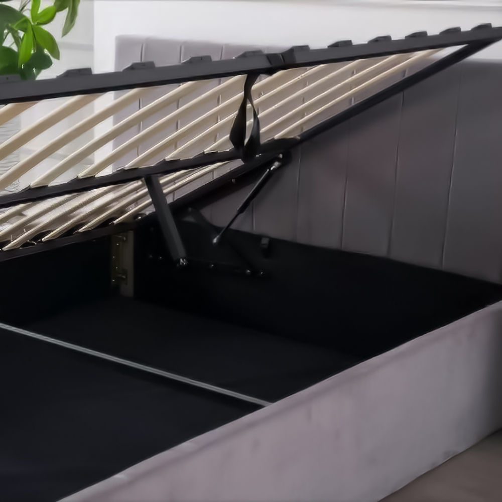 Portland Small Double Grey Line Pattern Velvet Ottoman Bed Image 3