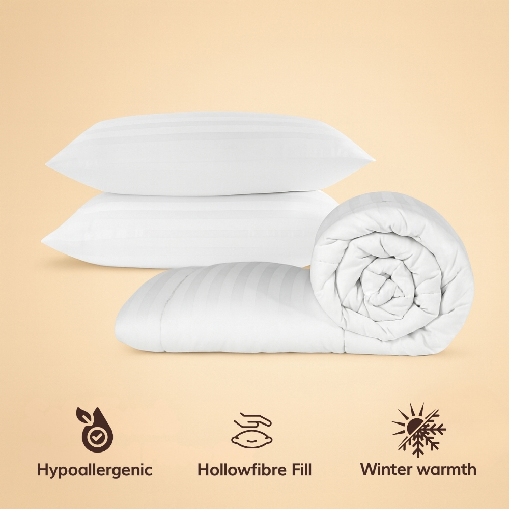 Opulent Home Double White Striped Extra Warm Winter Hollowfibre Duvet Set 16.5 Tog Image 5