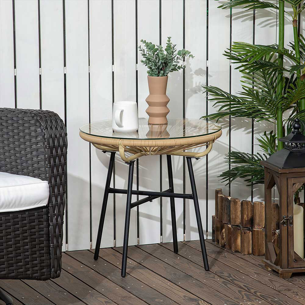 Outsunny Black Rattan Side Round Table Image 1