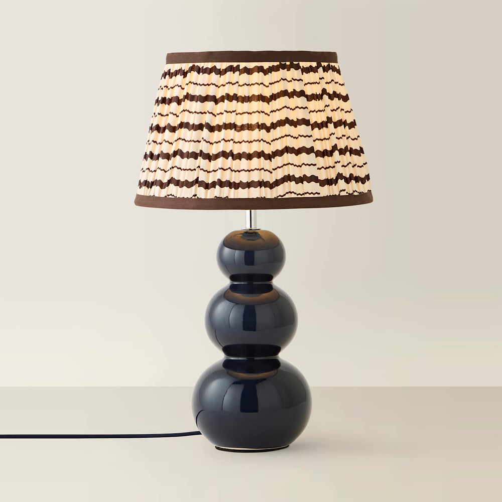 ValueLights Edie Striped Pleat Shade Navy Blue Ceramic Table Lamp with Bulb Image 3