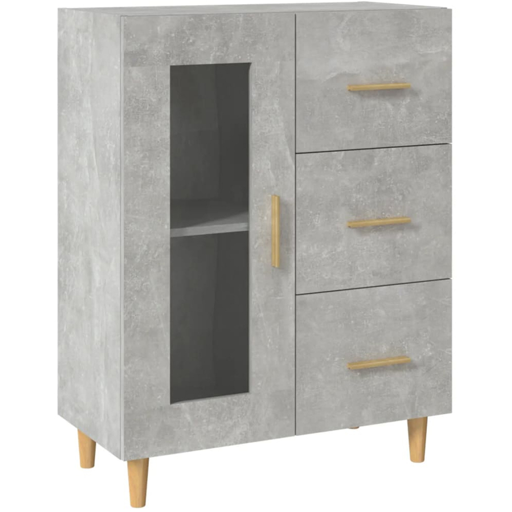 vidaXL Single Glass Door 3 Drawer Concrete Grey Wooden Sideboard Image 2