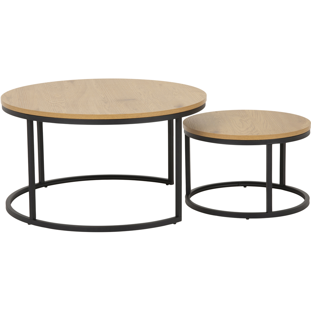 Florence Spiro Oak and Black Round Nest of Tables Set of 2 Image 3