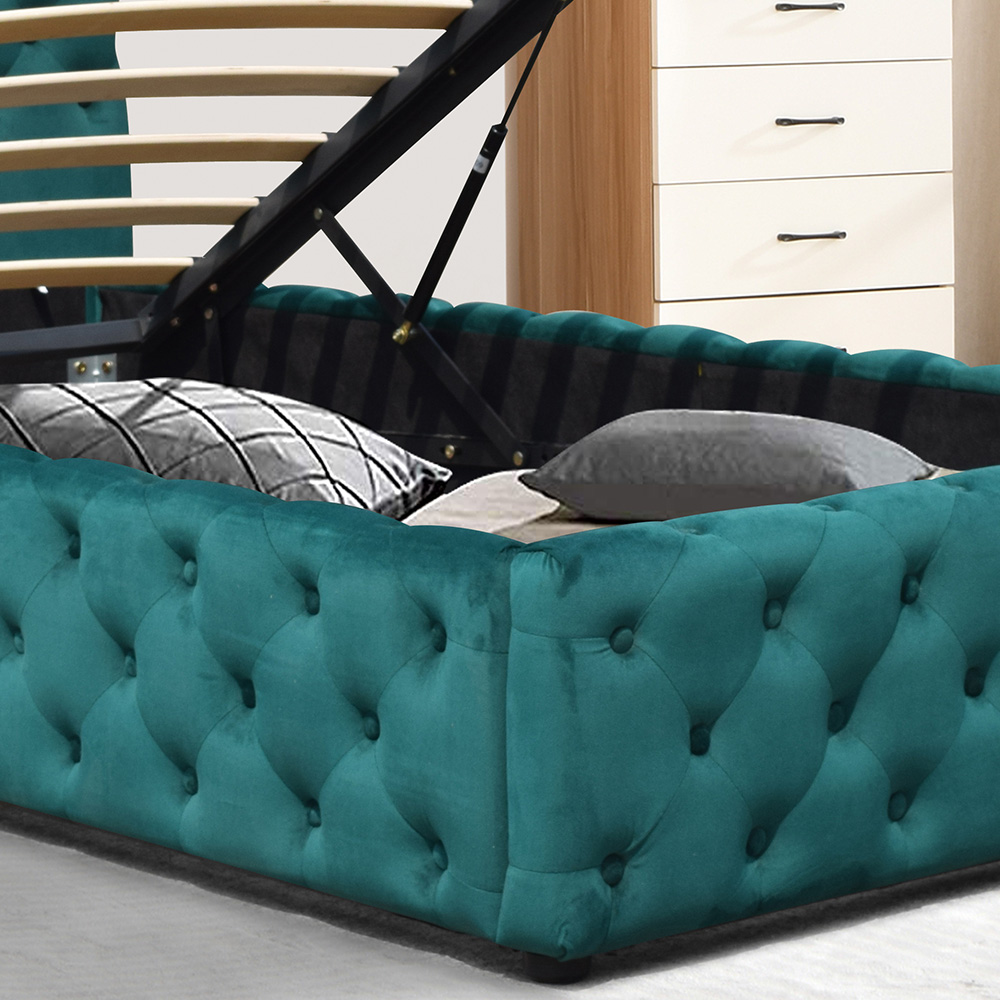 Comfy Living Single Green Tufted Fabric Gaslift Bed Frame Image 3