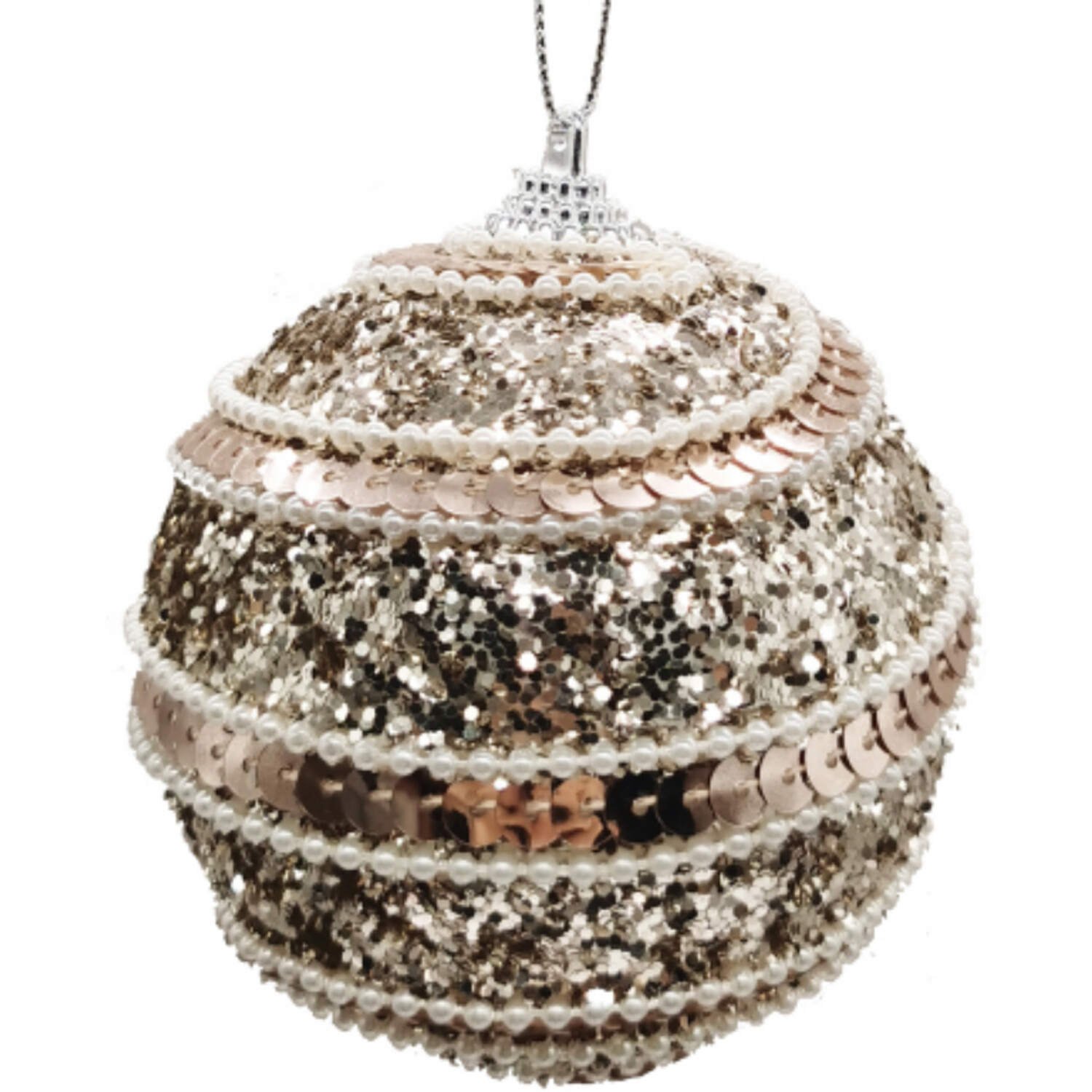 Chic Noir Champagne Glitter Sequin Swirl Bauble Image 2