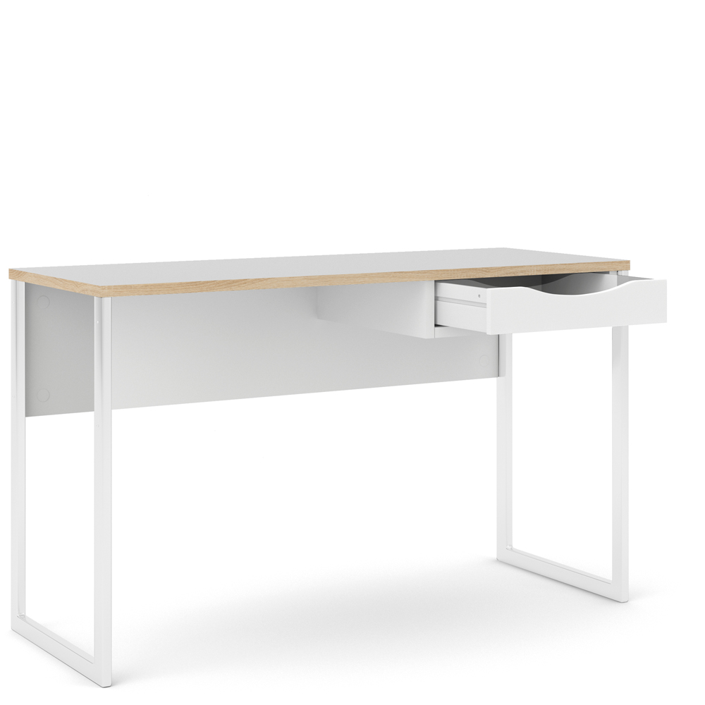Florence Function Plus Single Drawer Wide Desk White and Oak Image 4