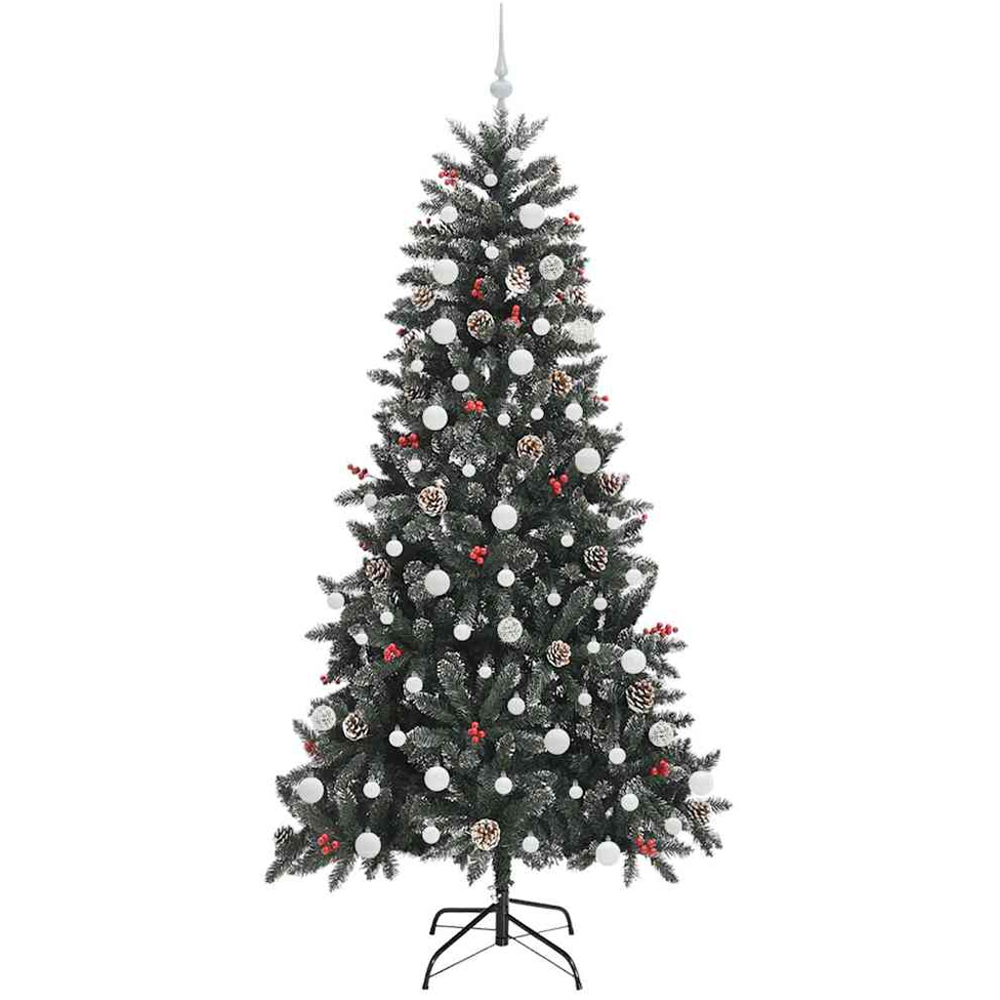 vidaXL Pre-Lit White Baubles and Pinecones Green Artificial Snow Tipped Christmas Tree 7ft Image 4