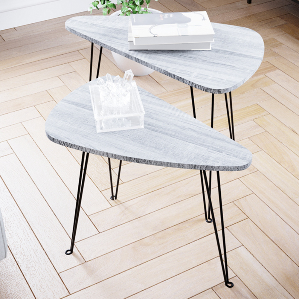 Vida Designs Brooklyn Grey Oval Industrial Nest of Tables Set of 2 Image 1